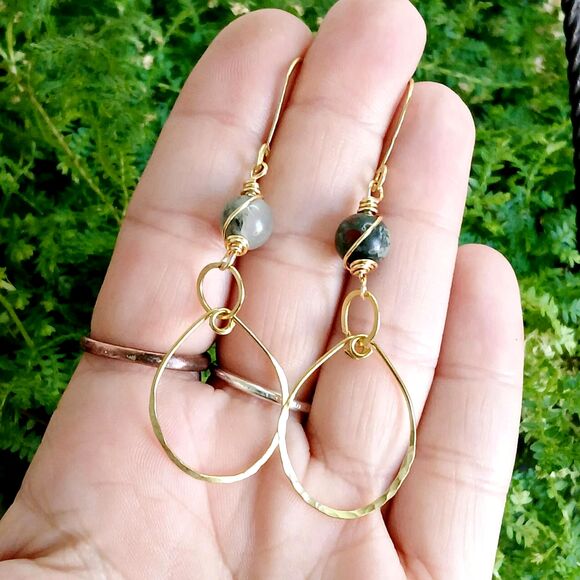 BOGO EARRINGS Bloodstone Crystal Beaded Dangle Earrings, Boho Statement 2.5" - Picture 4 of 6